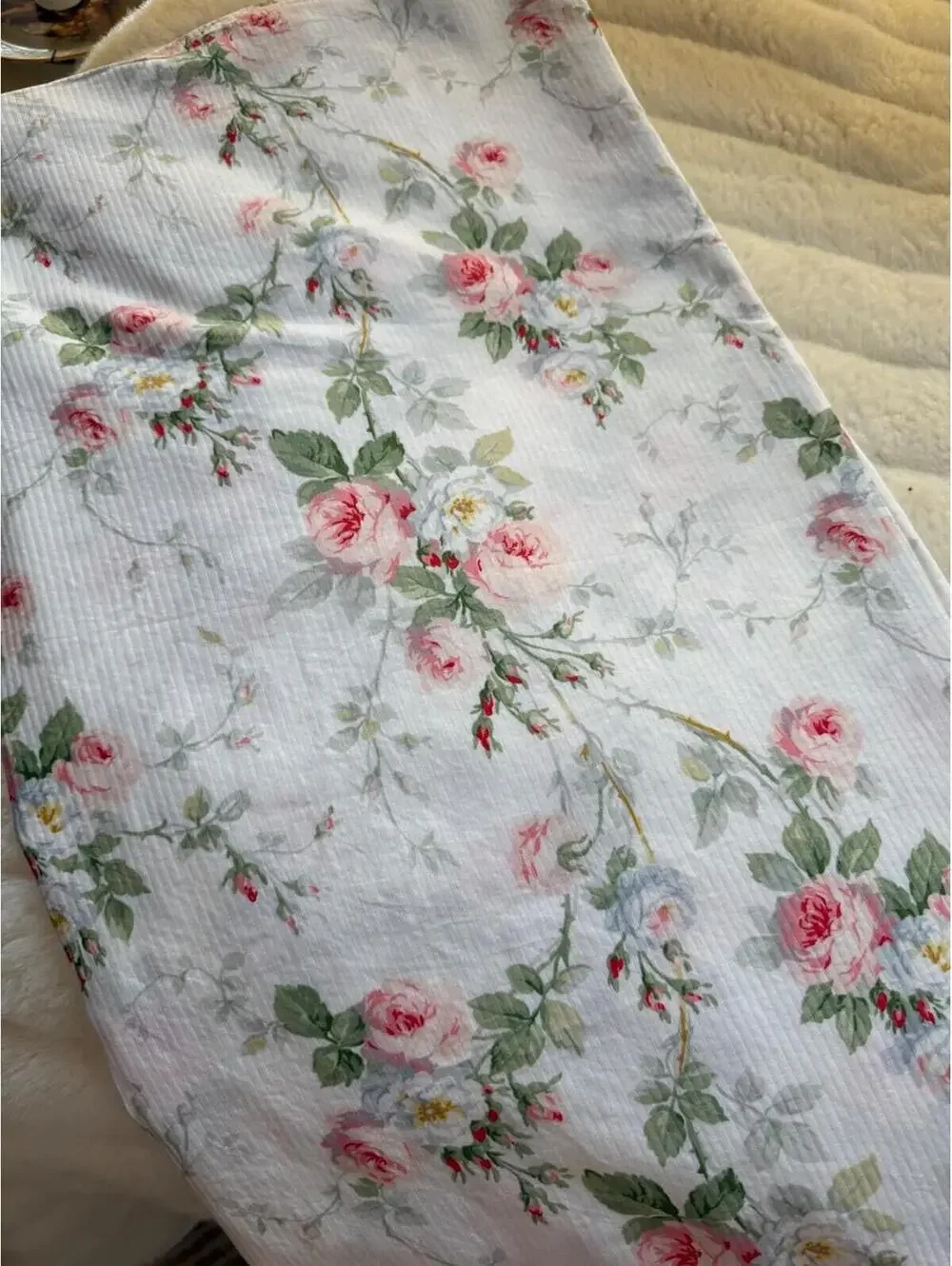 Ralph Lauren Meadow Way Twin Duvet Cover-Pink Roses on White-Cottage-Cotton 1990